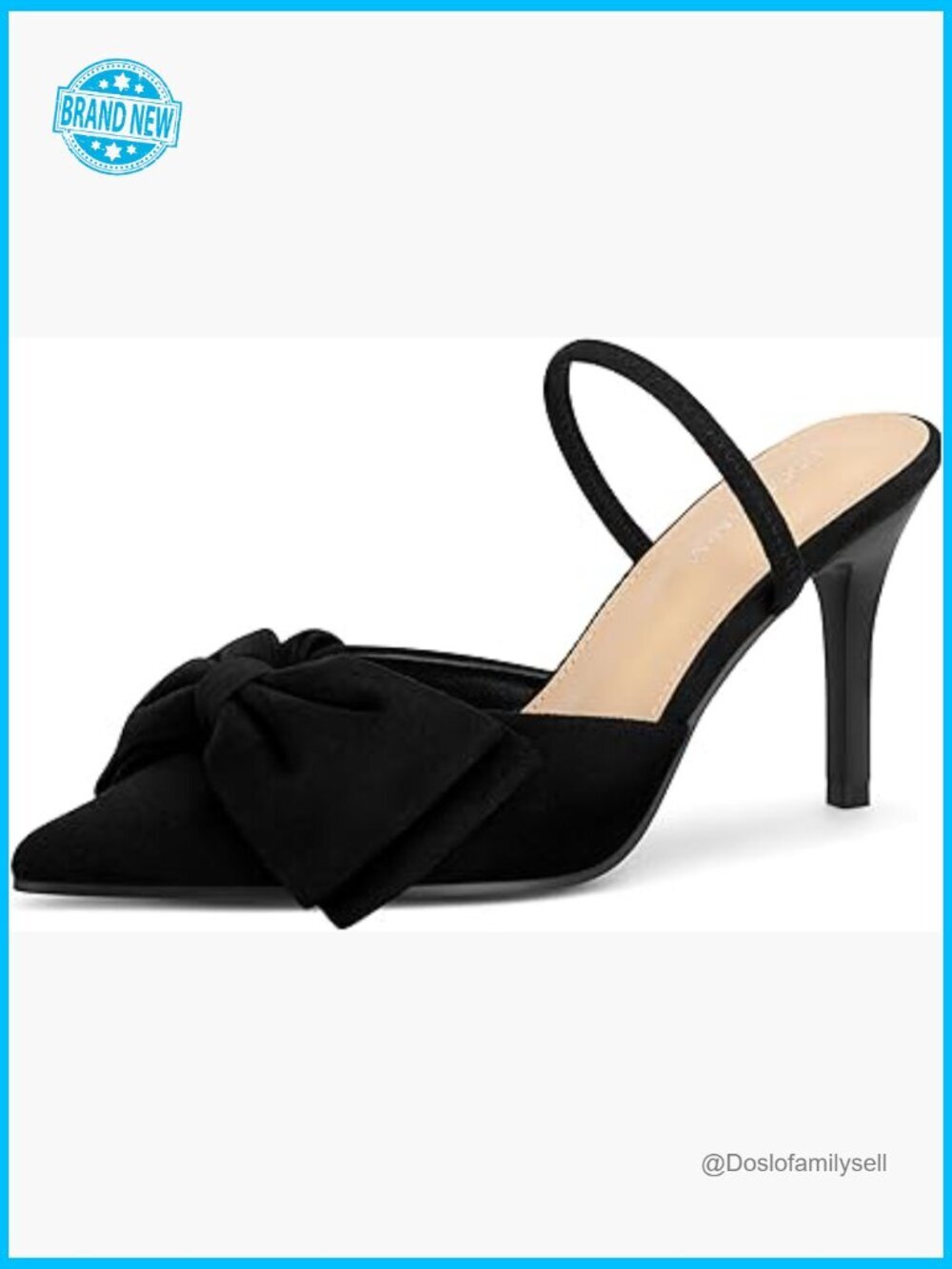 Closed Pointed Toe Slingback Pumps with Big Bow Elastic Strap 3.5 Stiletto